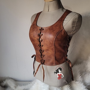 Womens waistcoat Leather vest corset and bracers set renfaire viking armor medieval warrior festival outfit renaissance costume bodice