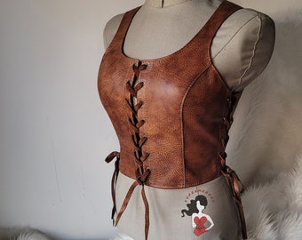 Womens waistcoat Leather vest corset and bracers set renfaire viking armor medieval warrior festival outfit renaissance costume bodice