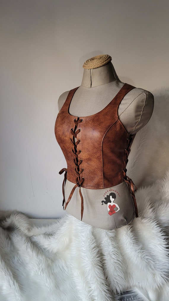 Womens Waistcoat Leather Vest Corset and Bracers Set Renfaire