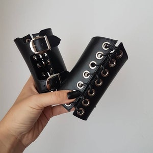Leather Cuffs Bracer: Viking Warrior Adjustable wristband for women Rocker singer costumes