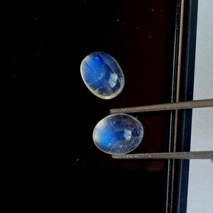 3 Carat Oval Moonstone Cabochon Pair: Blue Flash Gemstone (8x6x4 MM)