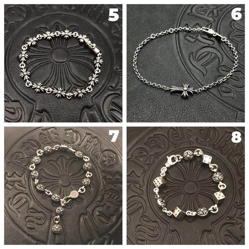 Silver Flower Cross Bracelet,Dagger Bracelet,Punk Bracelet,Letter chain,Motorcycle Accessories,Mulit Link Bracelet,Silver Jewelry Gifts image 3