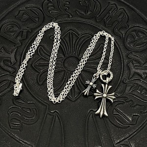 Silver Flower Cross Necklace,Dagger Necklace,Punk Necklace,Letter chain,Motorcycle Accessories,Mulit Link Necklace,Silver Jewelry Gifts