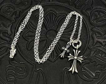 Silver Flower Cross Necklace,Dagger Necklace,Punk Necklace,Letter chain,Motorcycle Accessories,Mulit Link Necklace,Silver Jewelry Gifts