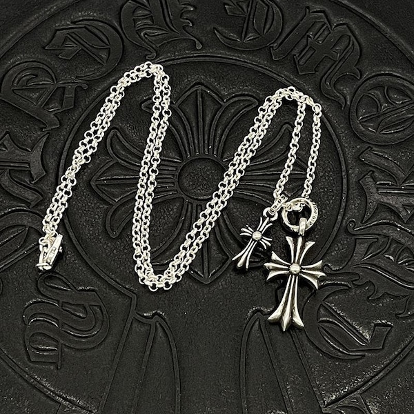 Silver Flower Cross Necklace,Dagger Necklace,Punk Necklace,Letter chain,Motorcycle Accessories,Mulit Link Necklace,Silver Jewelry Gifts