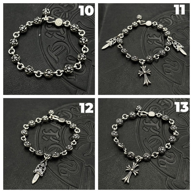 Silver Flower Cross Bracelet,Dagger Bracelet,Punk Bracelet,Letter chain,Motorcycle Accessories,Mulit Link Bracelet,Silver Jewelry Gifts image 4