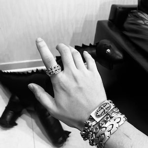 Bracelet croix fleur en argent, bracelet poignard, bracelet punk, lettre chaîne, accessoires moto, bracelet à maillons multiples, cadeaux bijoux en argent image 9