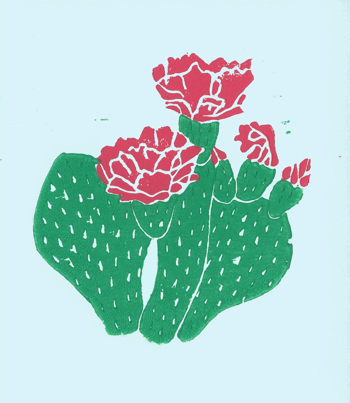 Bloeiende Cactus Linocut Print Blauw | Etsy