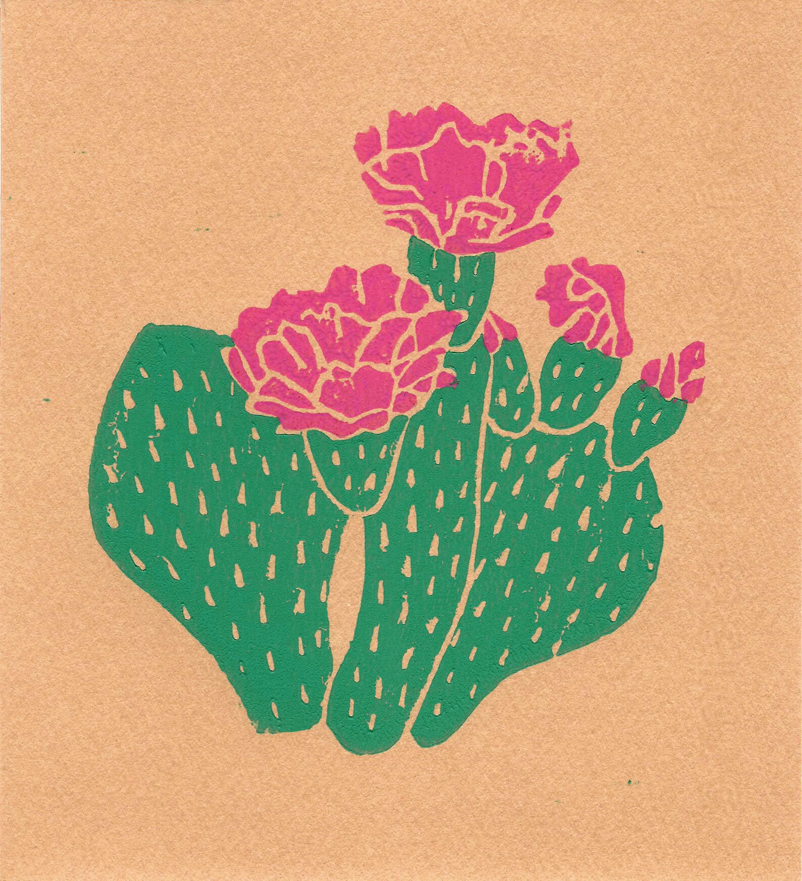 Flowering Cactus Linocut Print Orange | Etsy