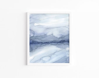 Contemporary Abstract Watercolor, Lake Art, Giclee Printed Print, Blue Modern Painting, Fine Art Print