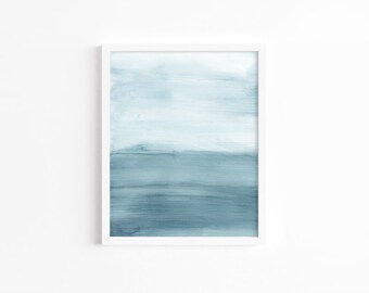 Contemporary Minimalist Watercolor, Abstract Watercolor, Ocean Art, Giclee Printed Print, Blue Modern Painting