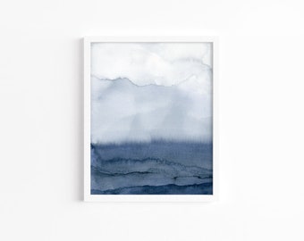 Contemporary Abstract Art, Watercolor Ocean Art, Giclee Printed Print, Blue Modern Painting, Watercolor Landscape