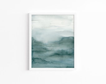 Contemporary Abstract Watercolor, Watercolor Landscape Art, Giclee Printed Print, Green Modern Painting, Nature Art