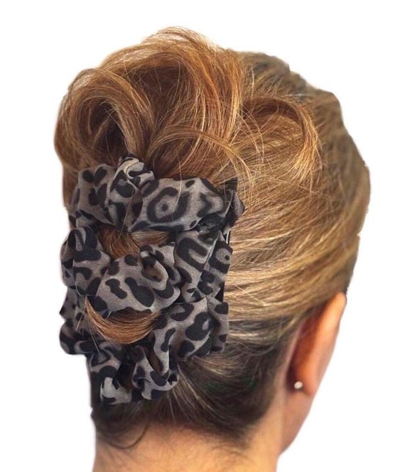 Hair Bun French Twist Comb With Elastic Trendy Grey Cheetah