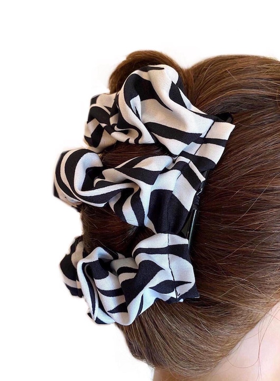 Abstract Black White Stripe Material Double Hair Combs, French