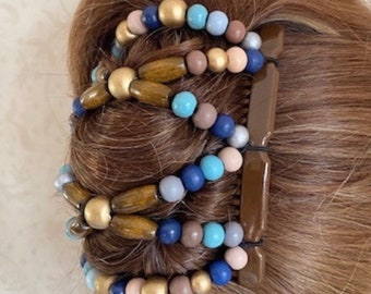 Hairgem ‘Pebble Beach’ *NEW’ beaded Hair Accessory, Double Hair Combs for French Twist Holder, Bun Maker, Ponytail, Strong Combs