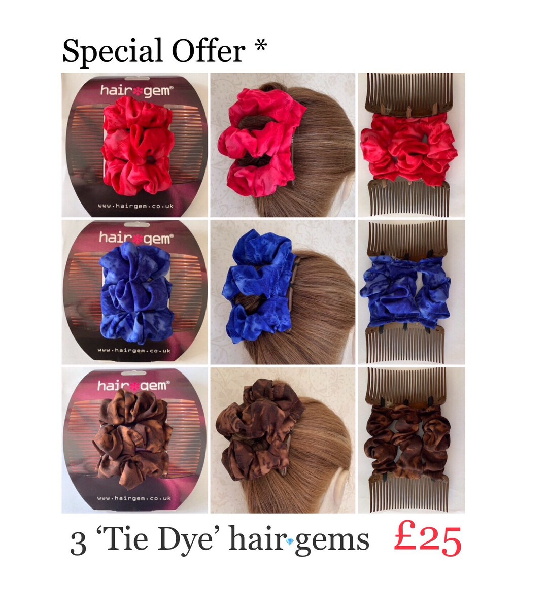 Hairgem Set of Three swirl Material Hair Accessories Including Cerise