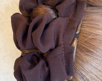 HairGem ‘Brown Fabric’  Material Hair Accessory, Double Hair Combs, Bun Maker, Ponytail, Strong Combs and elastic