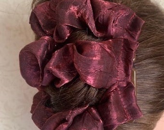 Hairgem ‘Deep Burgundy Taffeta’ material Double Hair Combs, French Twist Holder, Bun Maker, Ponytail, Strong Combs and elastic.