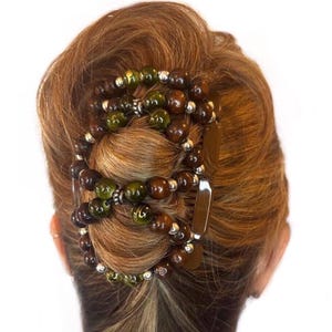 Forest Green Beaded Hair Accessory for thin or thick Hair, Double Comb with Strong Elastic, Fancy Hair Clip.