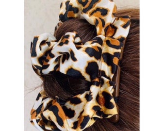 Hairgem ‘Satin Cheetah’ Animal Print material Double Hair Combs, French Twist Holder, Bun Maker, Ponytail, Strong Combs and elastic.