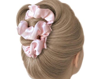 Pale Pink Two Comb Fabric Elasticated Hair Clip, Ponytail and Bun Maker, Strong Combs & Elastic. Handmade in UK
