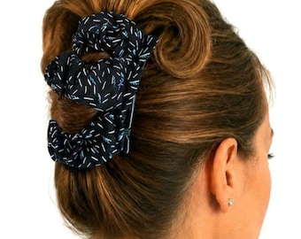 Light up the Dark Fabric Two Comb Elasticated Hair Accessory, French Twist Holder, Bun Maker, Ponytail, Strong Combs & elastic. Handmade UK