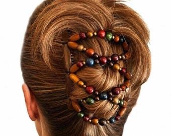 Spring Orchard *BESTSELLER* Two Comb Elasticated Beaded hair clip, Ponytail & Bun Maker, strong Combs and elastic. Handmade in UK