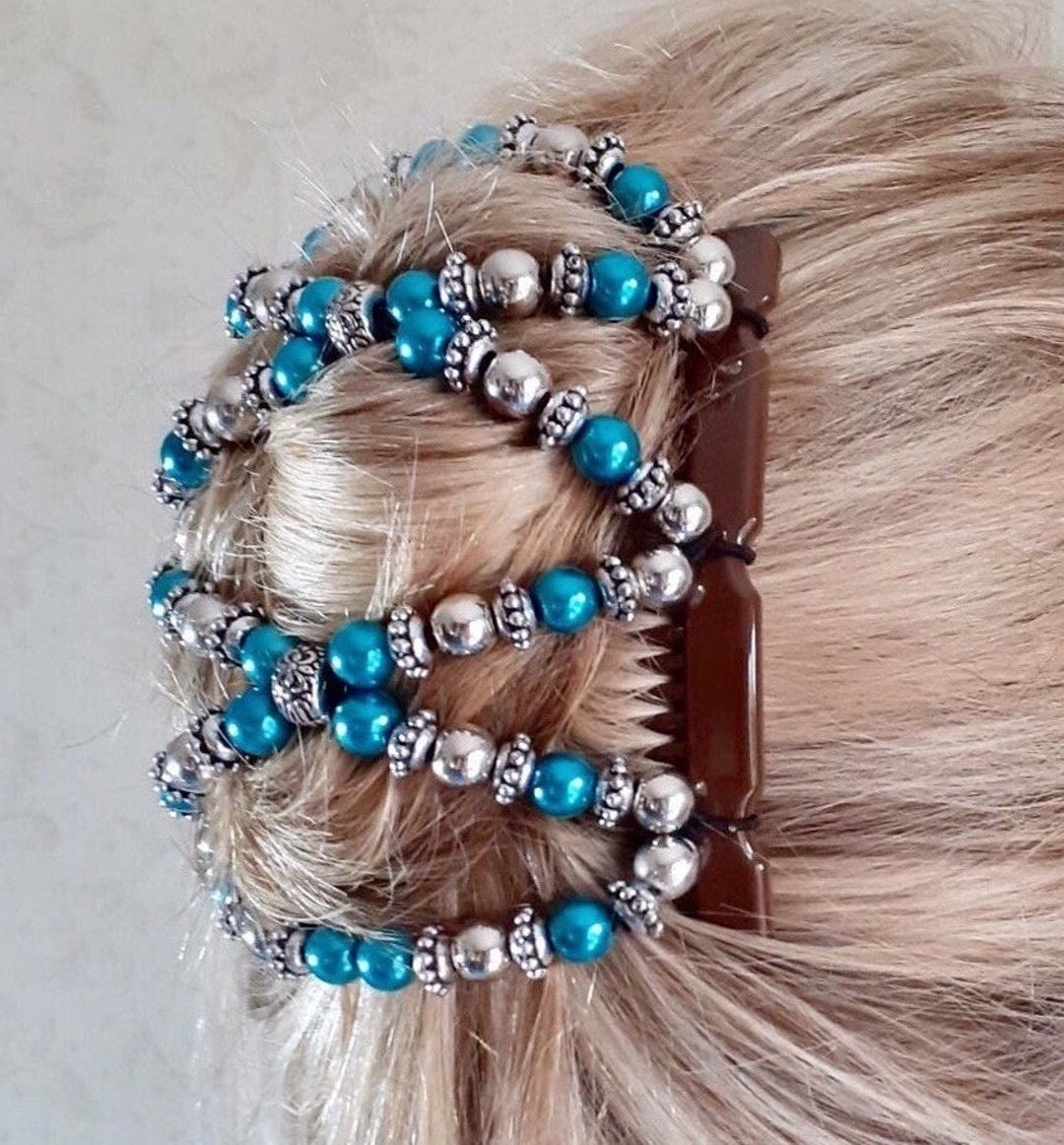 Hairgem ornate Silver and Blue Beaded Hair Accessory for Thin or Thick