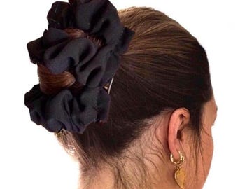 Black Fabric * BESTSELLER * Two Comb Fabric Elasticated Hair Clip, Ponytail and Bun Maker, Strong Combs & Elastic. Handmade in UK