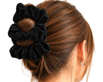 Black Velvet *BESTSELLER* Two Comb Fabric Elasticated Hair Clip, Ponytail and Bun Maker, Strong Combs & Elastic. Handmade in UK