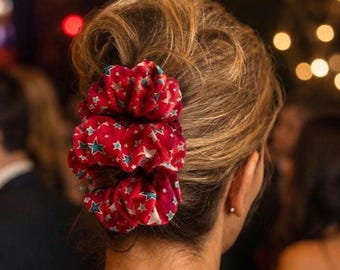 Party Stars Two Comb Fabric Elasticated Hair Clip, Ponytail and Bun Maker, Strong Combs & Elastic. Handmade in UK