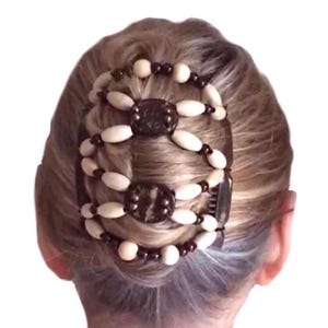 Wood Beaded Hair Clip, Double Hair Comb, French Twist Holder, Bun Maker, Ponytail Holder. Strong combs and elastic