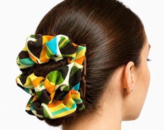 Swinging Sixties Style Vinyl Swirls Two Comb Elasticated hair clip, Ponytail & Bun Maker, strong Combs and elastic. Handmade in UK