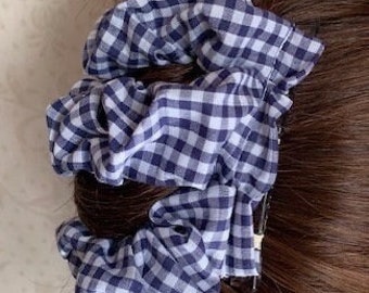 Hairgem ‘Navy Gingham’ material Double Hair Combs, French Twist Holder, Bun Maker, Ponytail, Strong Combs and elastic.