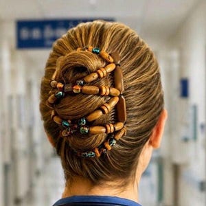 Dappled Orchard Two Comb Elasticated Beaded hair clip, Ponytail & Bun Maker, strong Combs and elastic. Handmade in UK