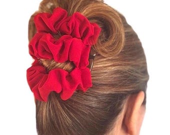 Red Fabric Two Comb Fabric Elasticated Hair Clip, Ponytail and Bun Maker, Strong Combs & Elastic. Handmade in UK