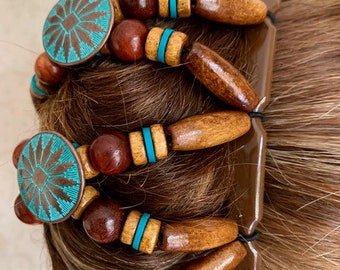 Hairgem ‘Teal Inca’ beaded Hair Accessory, Double Hair Combs for French Twist Holder, Bun Maker, Ponytail, Strong Combs