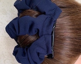 Hairgem ‘Navy Blue’ material Double Hair Combs, French Twist Holder, Bun Maker, Ponytail, Strong Combs and elastic.