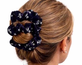 Navy Dragonfly Two Comb Fabric Elasticated Hair Clip, Ponytail and Bun Maker, Strong Combs & Elastic. Handmade in UK