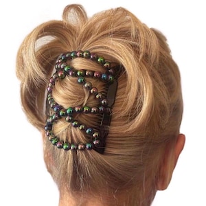 Total Iridescent beaded Hair Accessory, Hair Clip, Double Hair Comb, Bun Maker, Ponytail Holder. Strong combs and elastic
