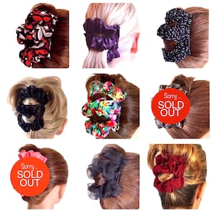 Fabric Selection Two Comb Elasticated Hair Clips, Ponytail, Bun Maker, Strong Combs & Elastic. Handmade in UK