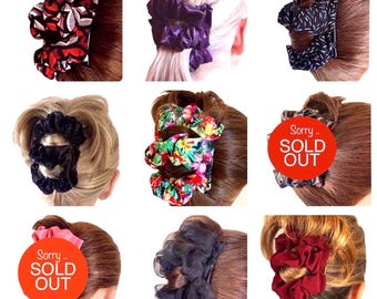 Fabric Selection Two Comb Elasticated Hair Clips, Ponytail, Bun Maker, Strong Combs & Elastic. Handmade in UK