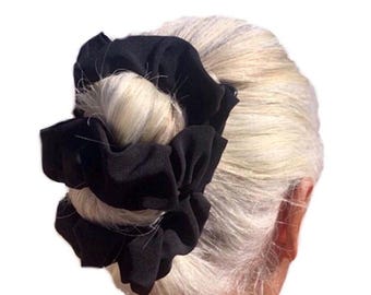 Black Fabric * BESTSELLER * Two Comb Fabric Elasticated Hair Clip, Ponytail and Bun Maker, Strong Combs & Elastic. Handmade in UK