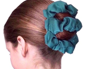 Bottle Green Two Comb Fabric Elasticated Hair Clip, Ponytail and Bun Maker, Strong Combs & Elastic. Handmade in UK