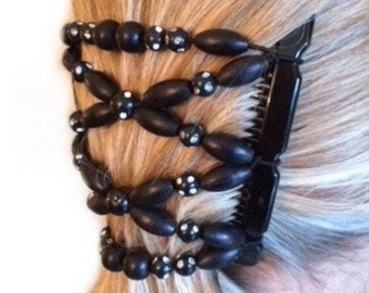 Hairgem ‘Black with a Sparkle’ Beaded Double Hair Comb for French Twist Holder, Bun Maker, Ponytail, Strong Combs. Hairgem hair accessory.