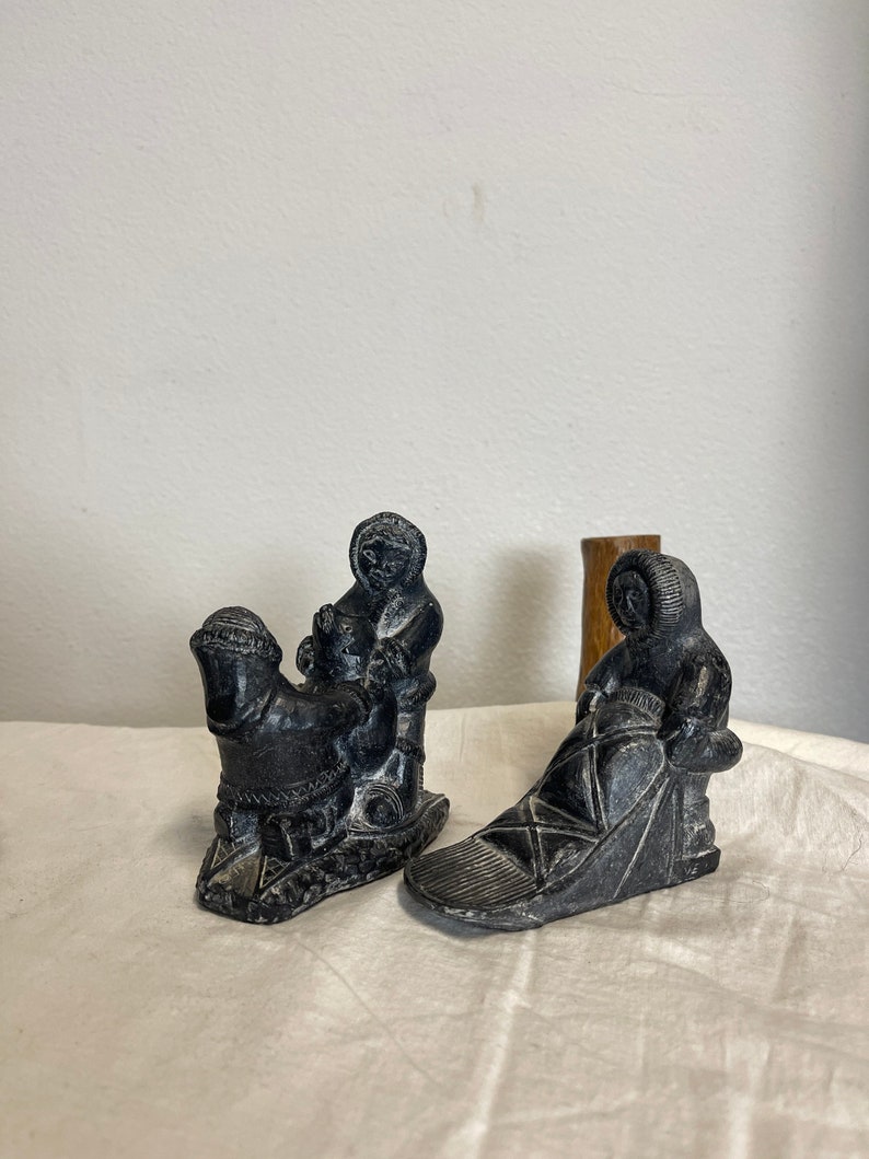 The Wolf Sculptures A Wolf Original Eskimo Inuit Hunt Seal Canada Soapstone Handmade Set of 3 Etsy