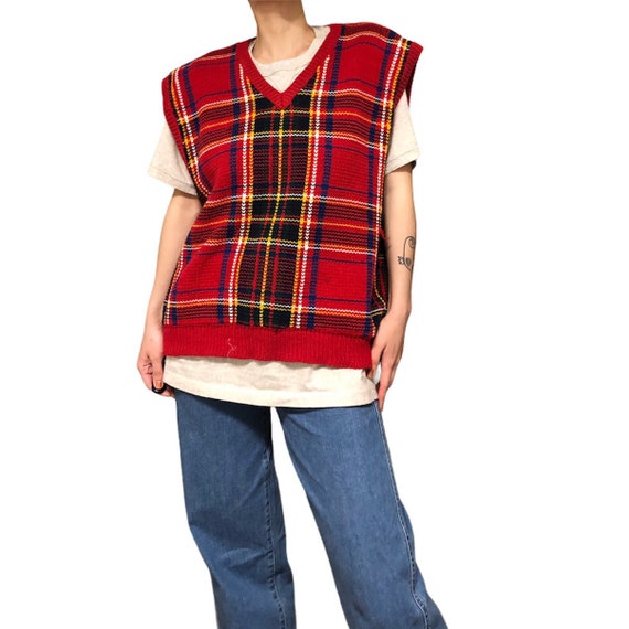 トップス old gap knit vest red Vintage 90s Gap Red Checkered Knit Vest Sweater - Etsy