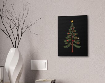 Mid-Century Modern Christmas Tree Canvas Print Vintage-Inspired Christmas Art, Retro Holiday Decor, Perfect for Festive Walls