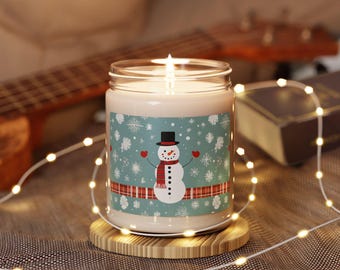 Christmas Candle with Snowman - Festive Plaid Design, Cozy Holiday Decor, Perfect Gift, Warm Glow, Seasonal Home Accent, Winter Wonderland